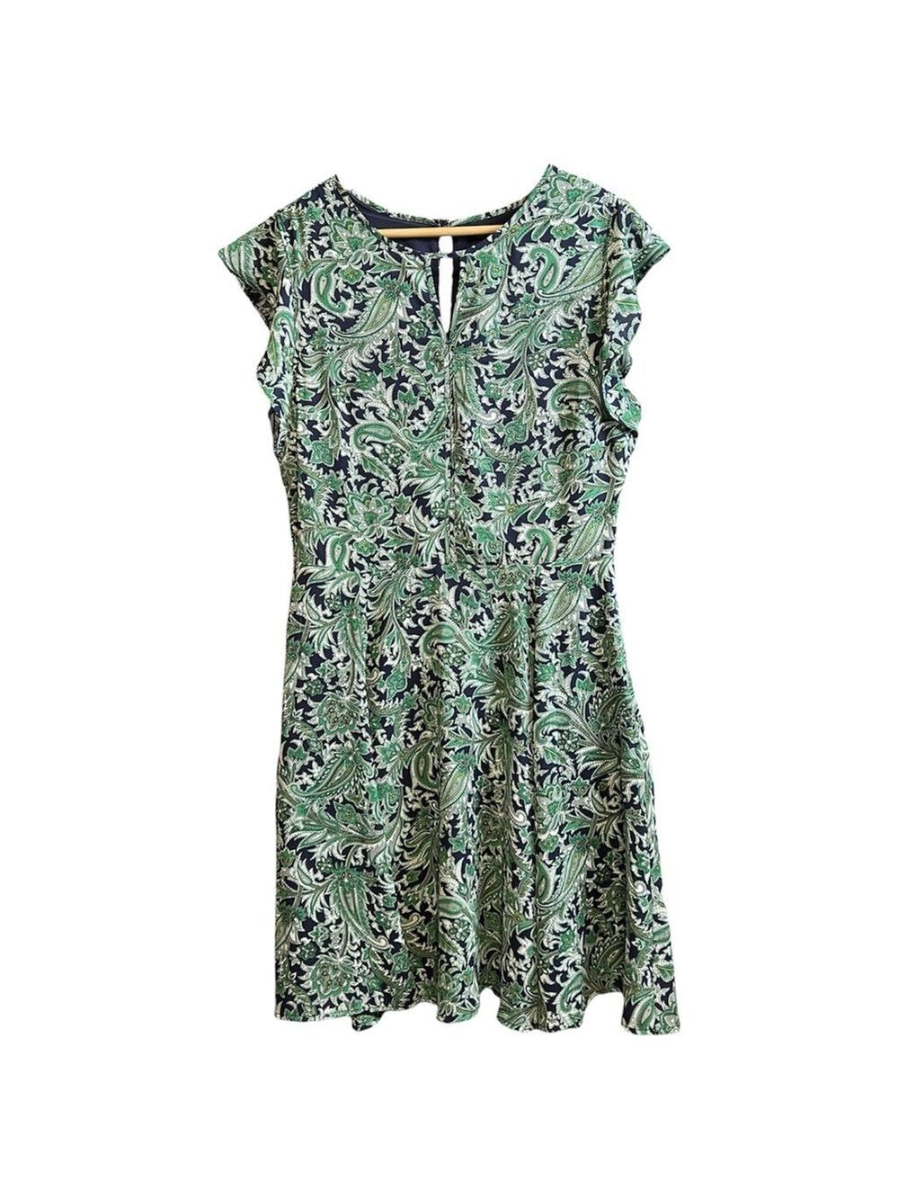Banana Republic Green and Black Paisley Midi Dress